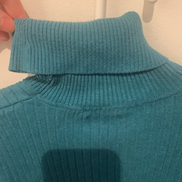 Gorgeous Pure Alfred Sung Turquoise 100% cotton turtleneck sweater SZ Large 😍 - Picture 5 of 5